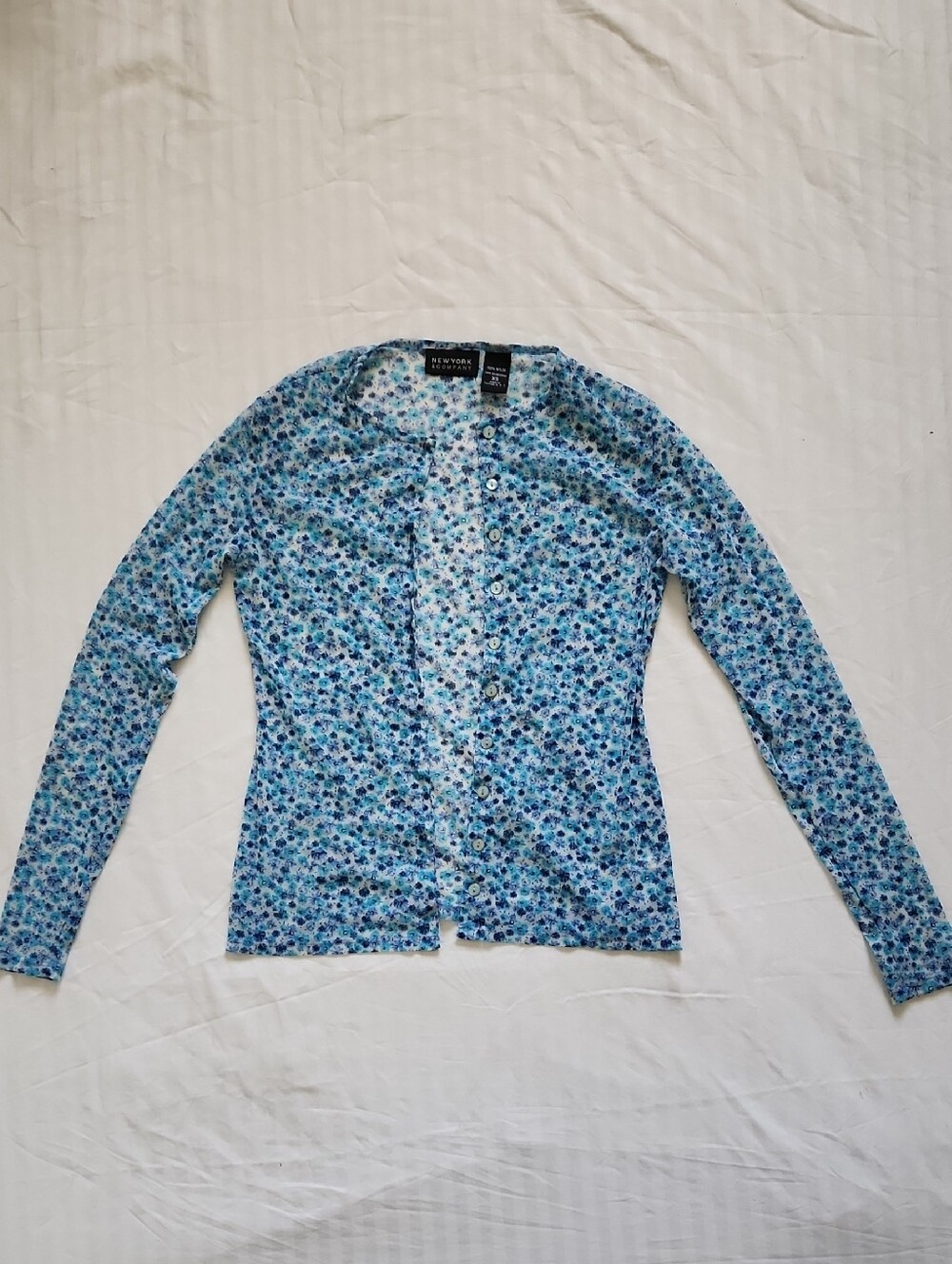 LOFT Blue Multi Floral Button-Front Long Sleeve Top